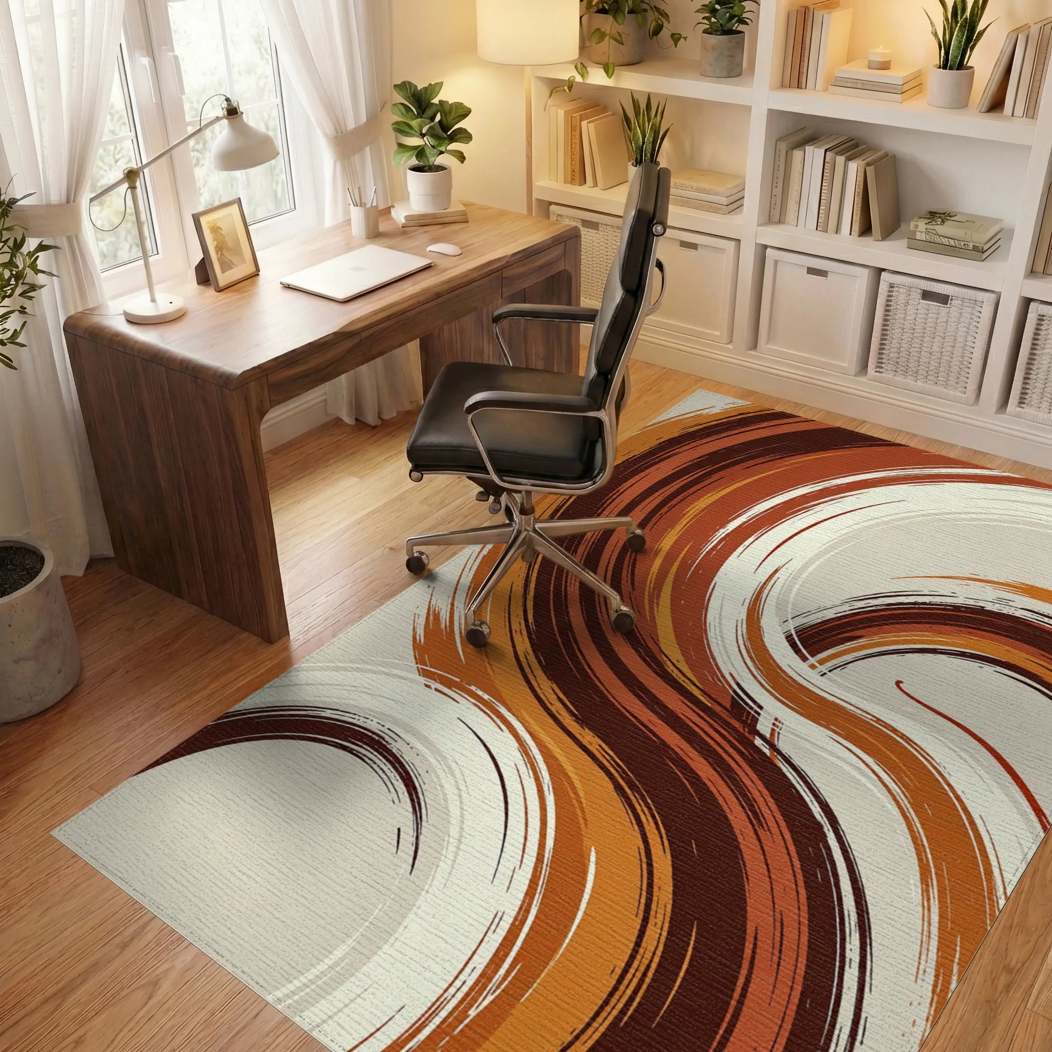Abstract Amber Swirl Rug Office View