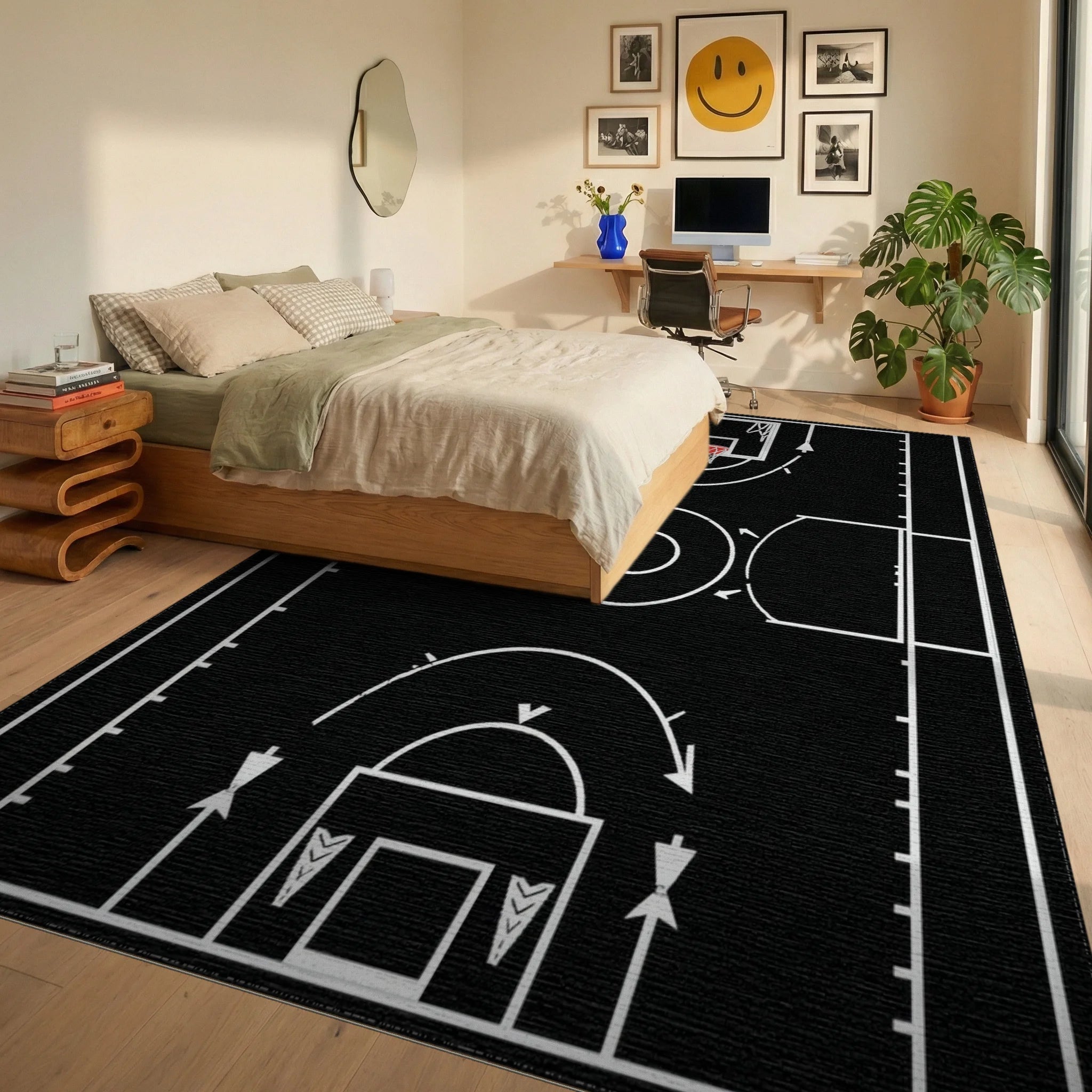 Abstract Basketball Court Strategy Diagram Rug - Bedroom View