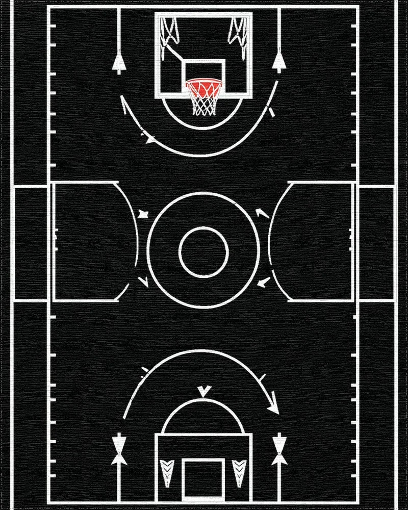 Abstract Basketball Court Strategy Diagram Rug - Cutout View
