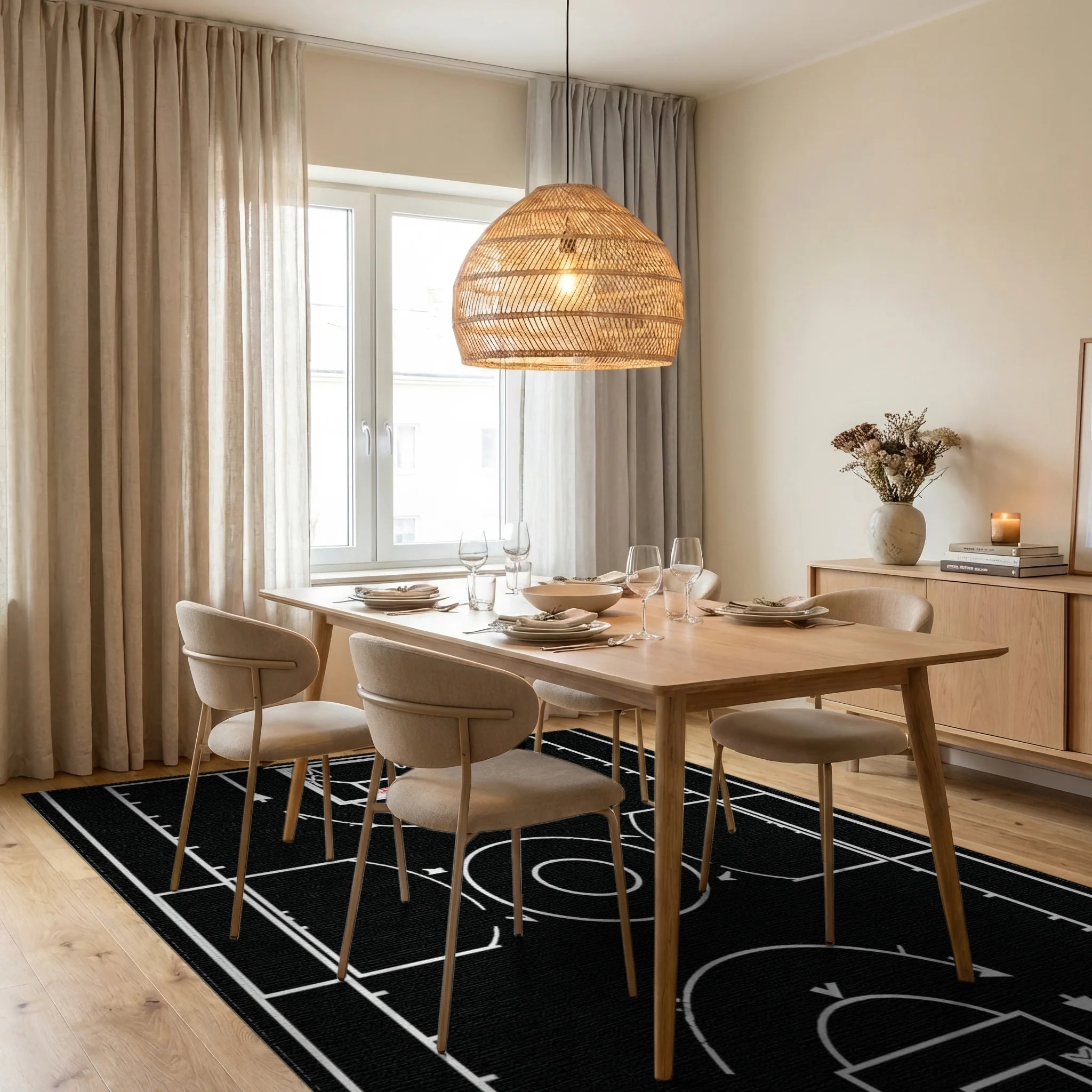 Abstract Basketball Court Strategy Diagram Rug - Dining Room View