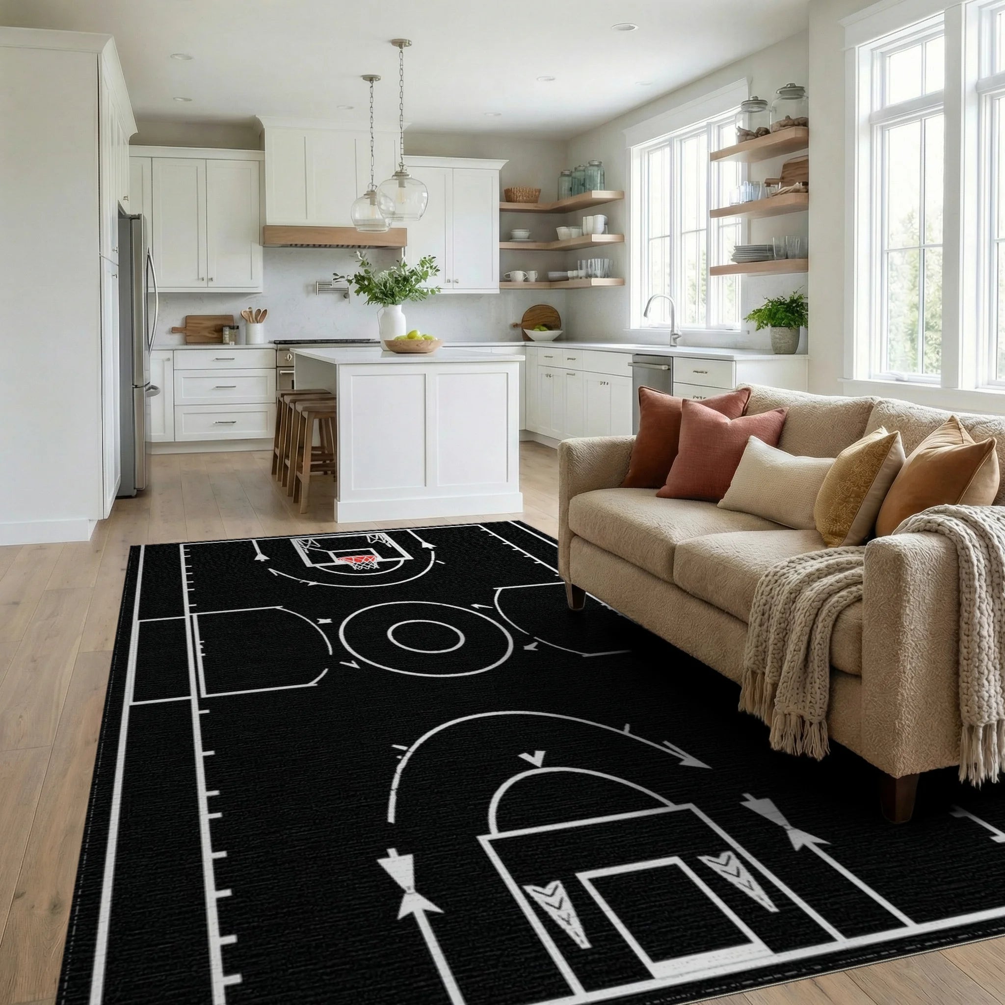 Abstract Basketball Court Strategy Diagram Rug - Living Room View