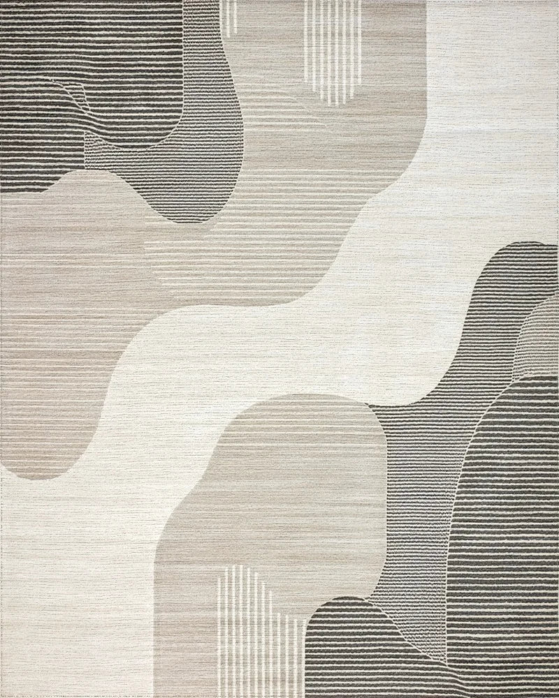 Abstract Beige Layered Symmetrical Shapes Rug - Cutout View
