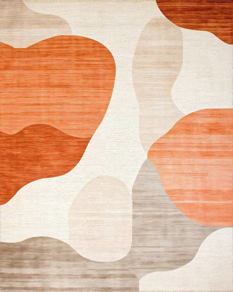 Abstract Beige Orange Shapes Rug - Cutout View
