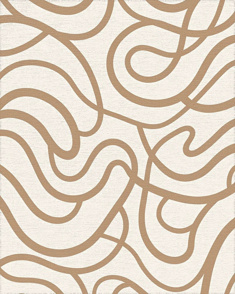 Abstract Beige Wavy Pattern Rug - Cutout View