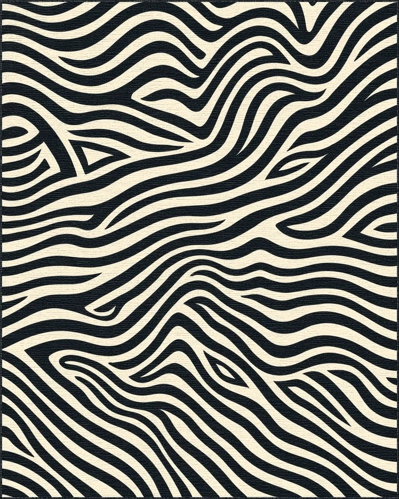Abstract Black Cream Zebra Stripes Rug - Cutout View