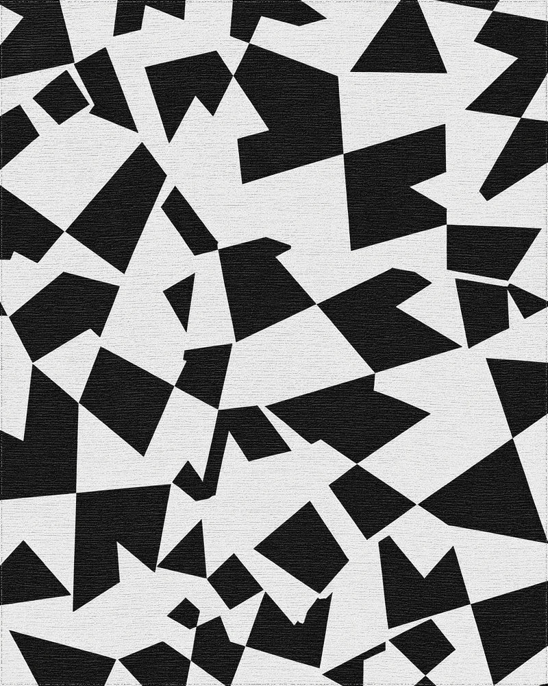 Abstract Black White Geometric Fragment Rug - Cutout View