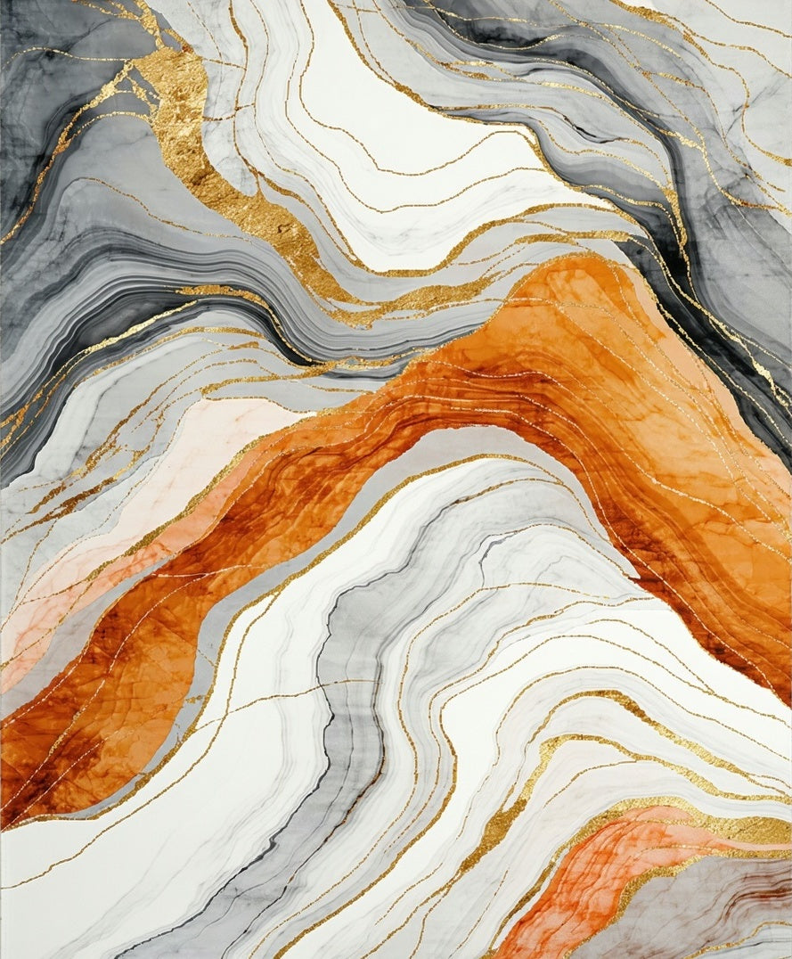 Abstract Marble Gold Veined Design Rug