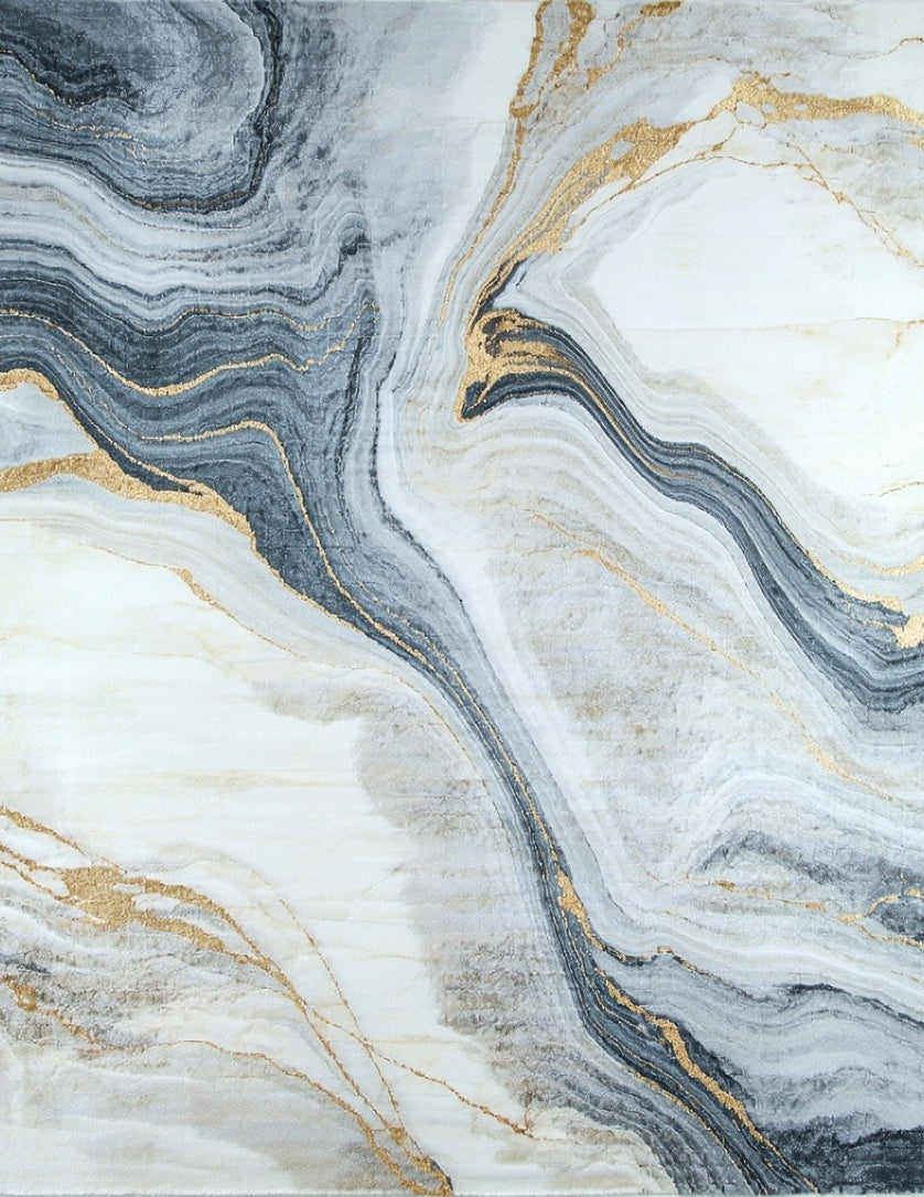 Abstract Grey Gold Swirls Rug