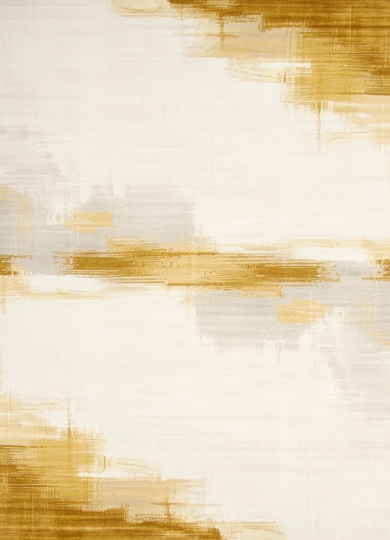 Abstract Brushstroke Gold Gray Rug