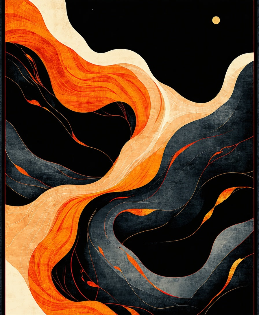 Abstract Orange Black Wavy Texture Rug