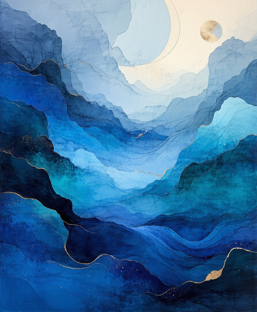 Abstract Blue Flowing Waves Rug