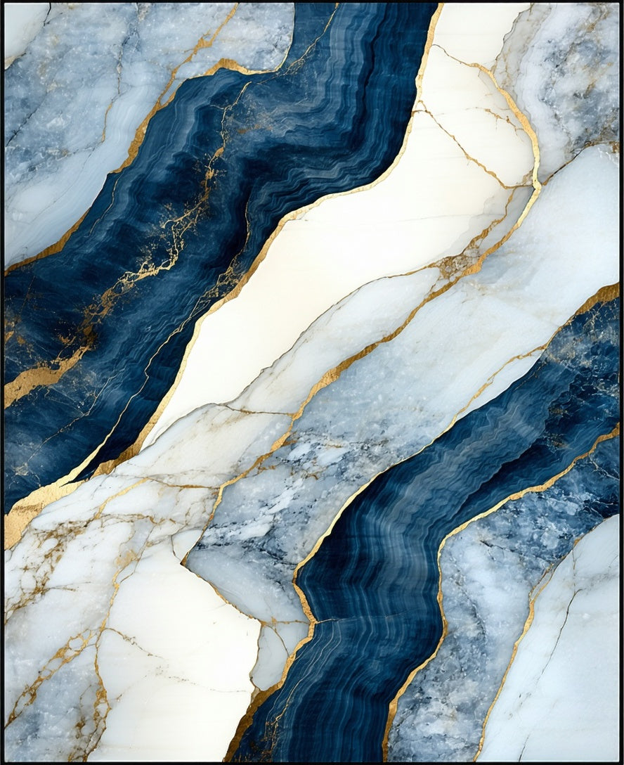 Abstract Blue Marble Gold Vein Rug