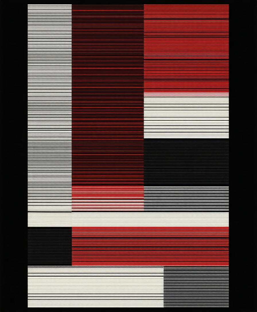 Abstract Linear Red And Black Rug
