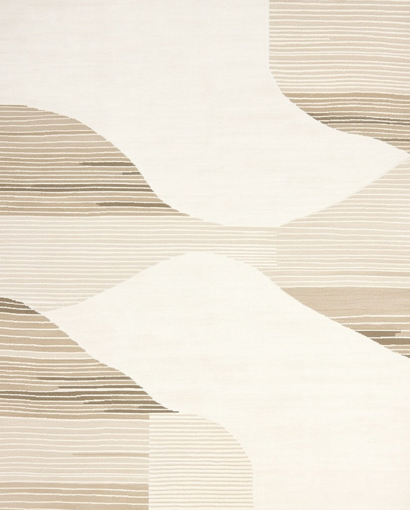 Abstract Beige Curved Stripes Rug