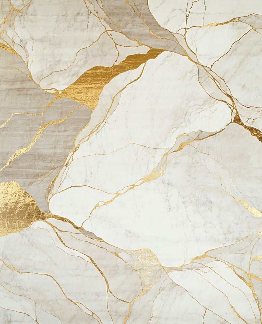 Abstract Gold Vein Marble Pattern Rug
