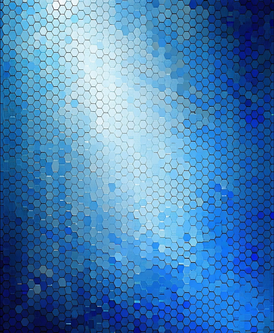 Abstract Blue Hexagonal Grid Design Rug