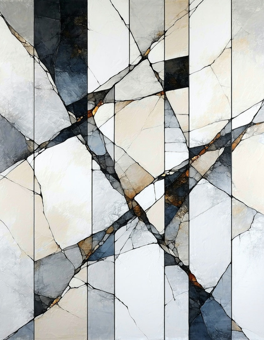 Abstract Geometric Cracked Marble Texture Rug