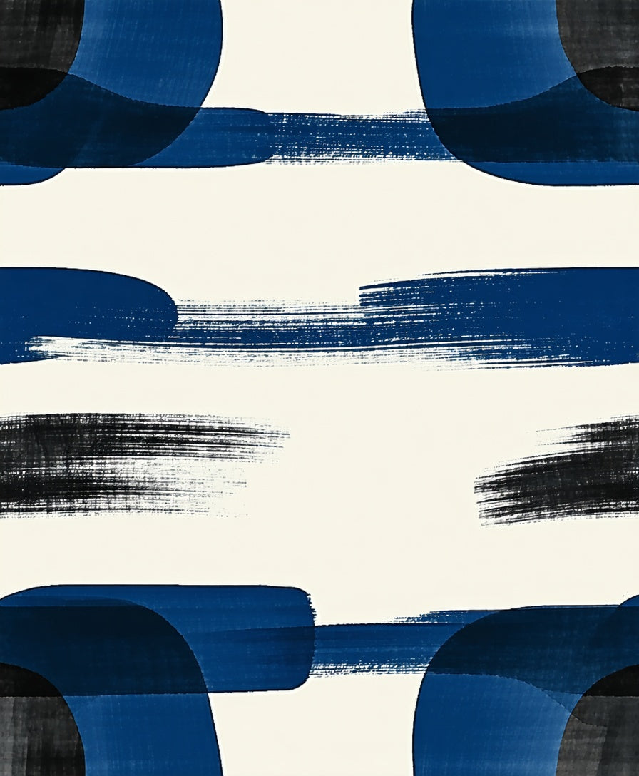 Abstract Brush Strokes Blue Black Rug