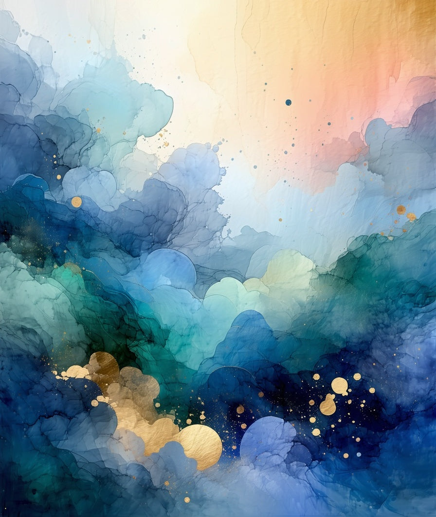 Abstract Blue Gold Cloudscape Rug