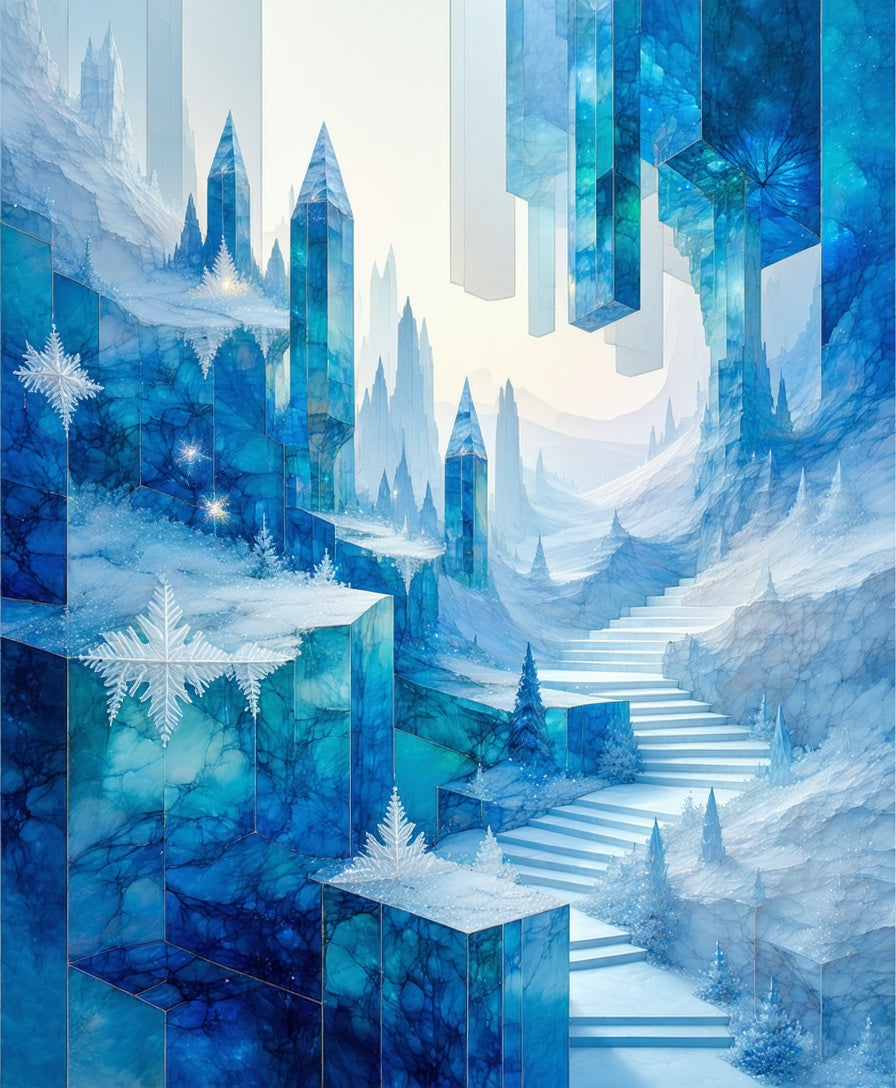 Abstract Crystal Ice Landscape Rug