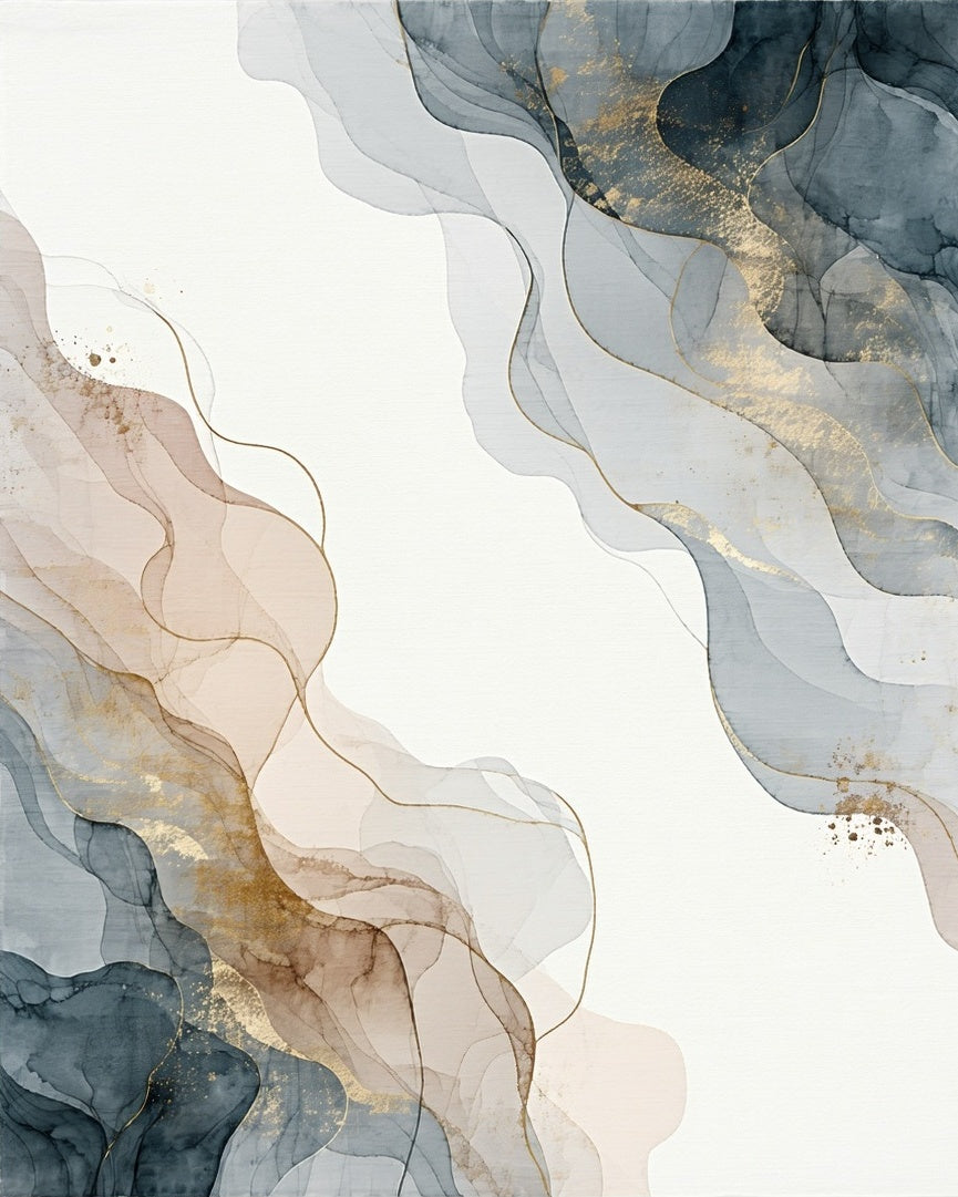 Abstract Ink Wash Gold Swirls Rug