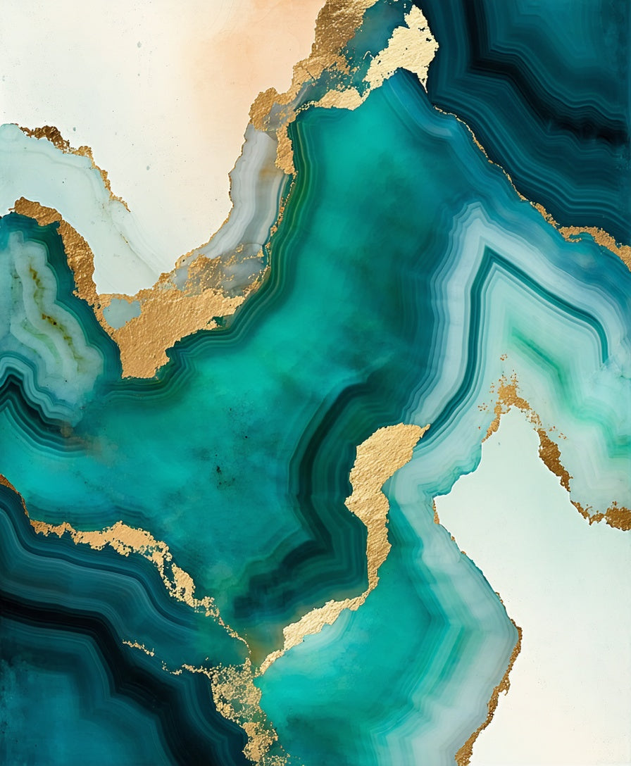 Abstract Agate Gold Veined Teal Rug