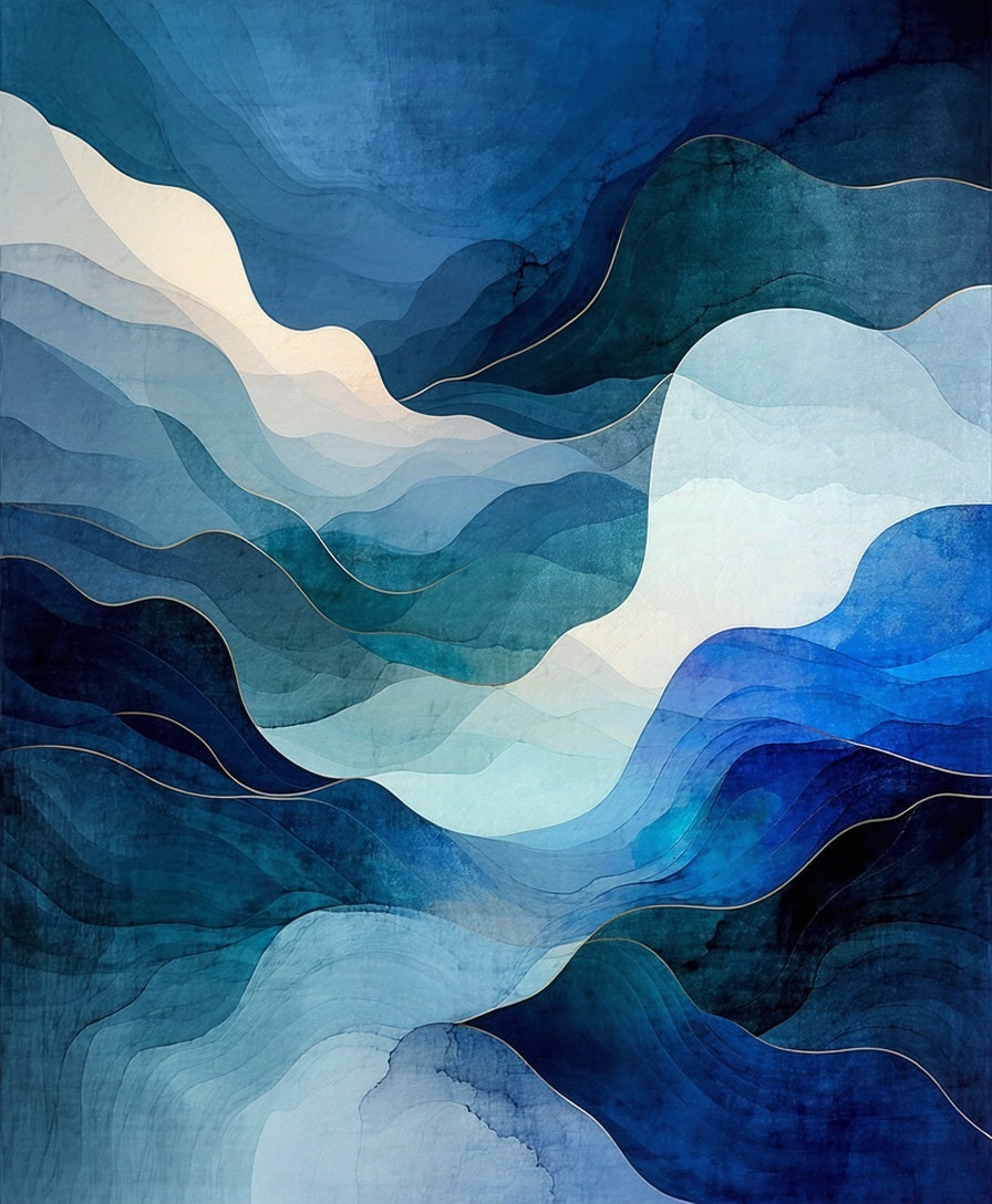 Abstract Blue Wavy Landscape Rug