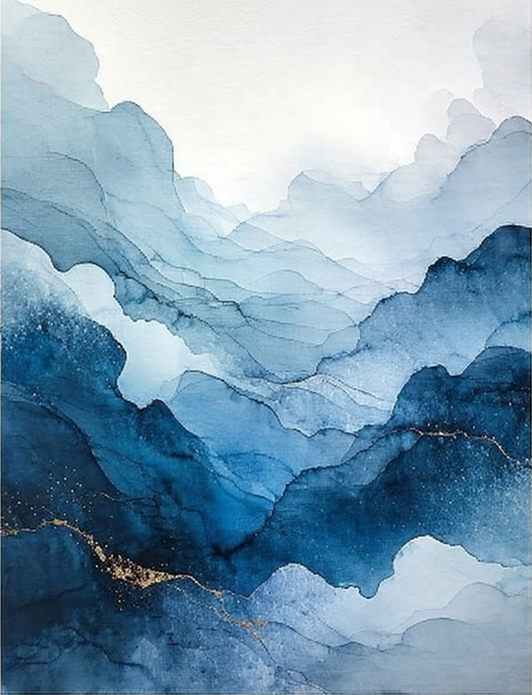 Abstract Blue Mountains Wavy Design Rug