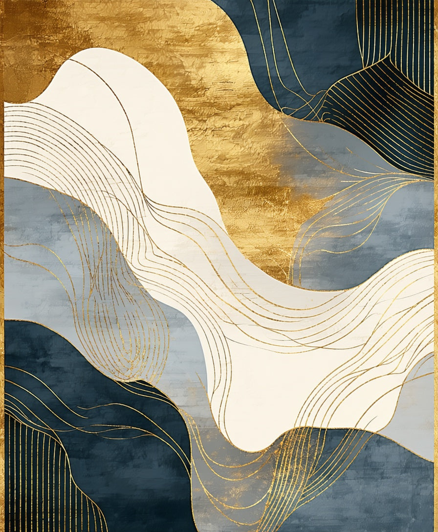 Abstract Gold Navy Wave Rug