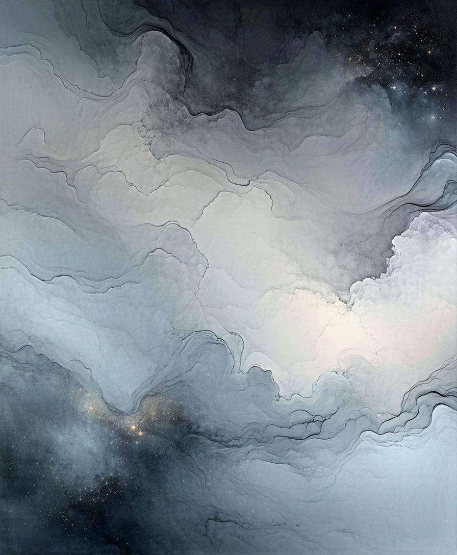 Abstract Ink Swirls with Stars Rug