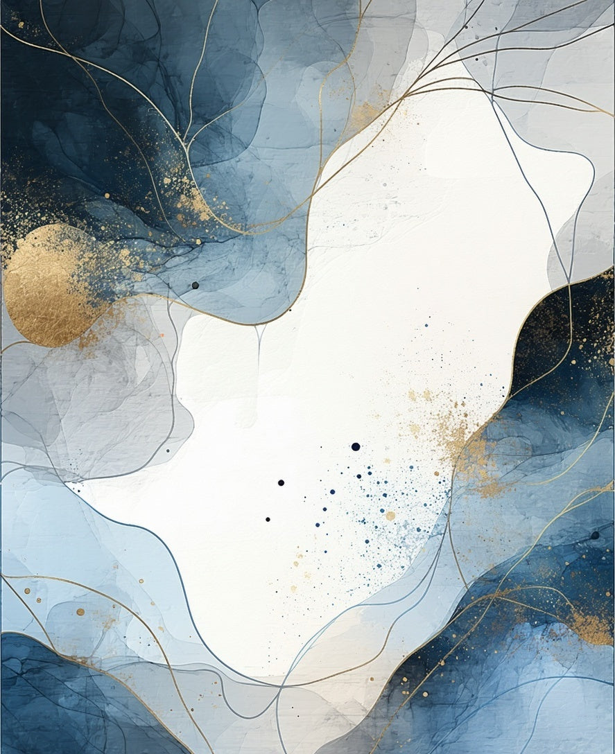 Abstract Blue Gold Swirl Pattern Rug