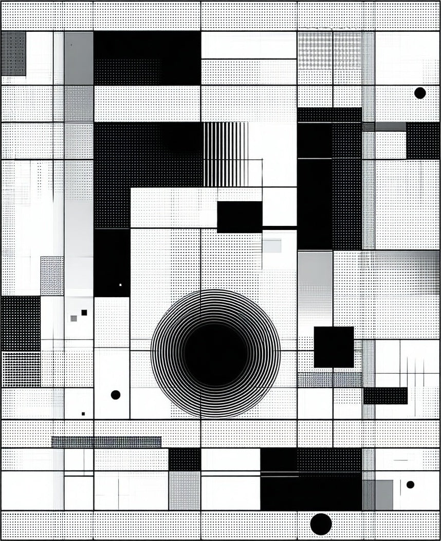 Abstract Geometric Black White Squares Circular Rug
