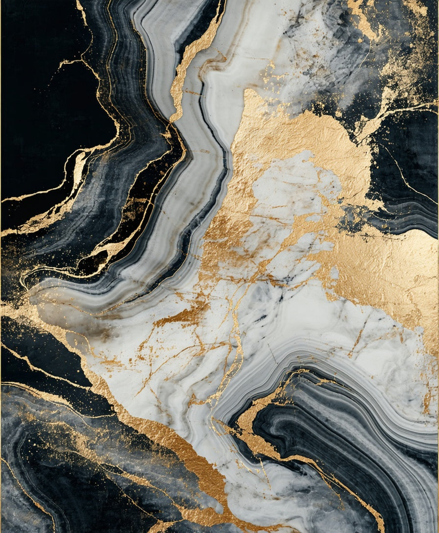 Abstract Gold Vein Marble Rug