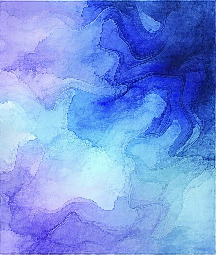 Abstract Blue Swirling Ink Design Rug