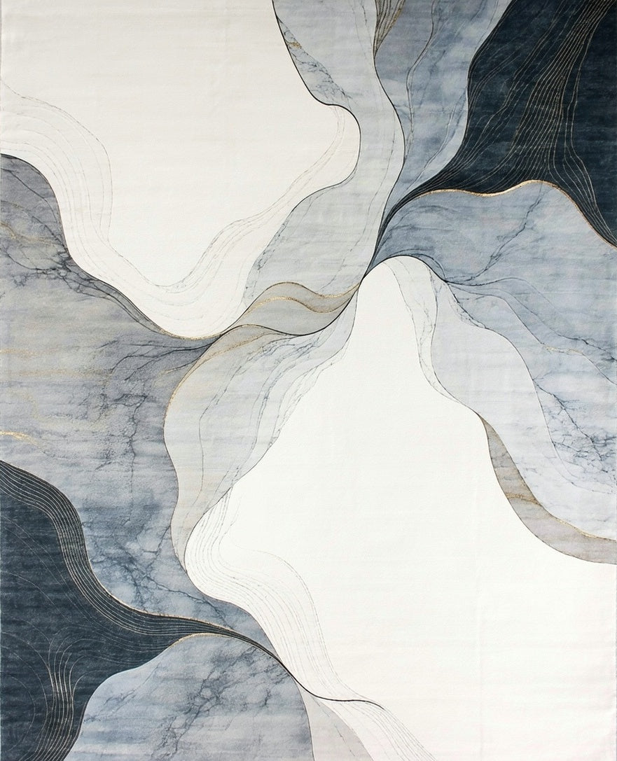 Abstract Blue Marble Scenic Waves Rug