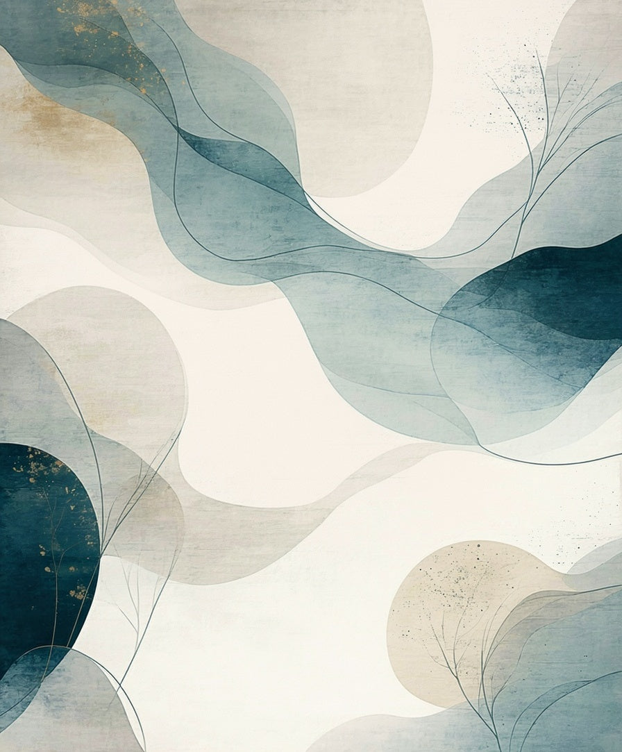 Abstract Flowing Watercolor Gold Accents Rug