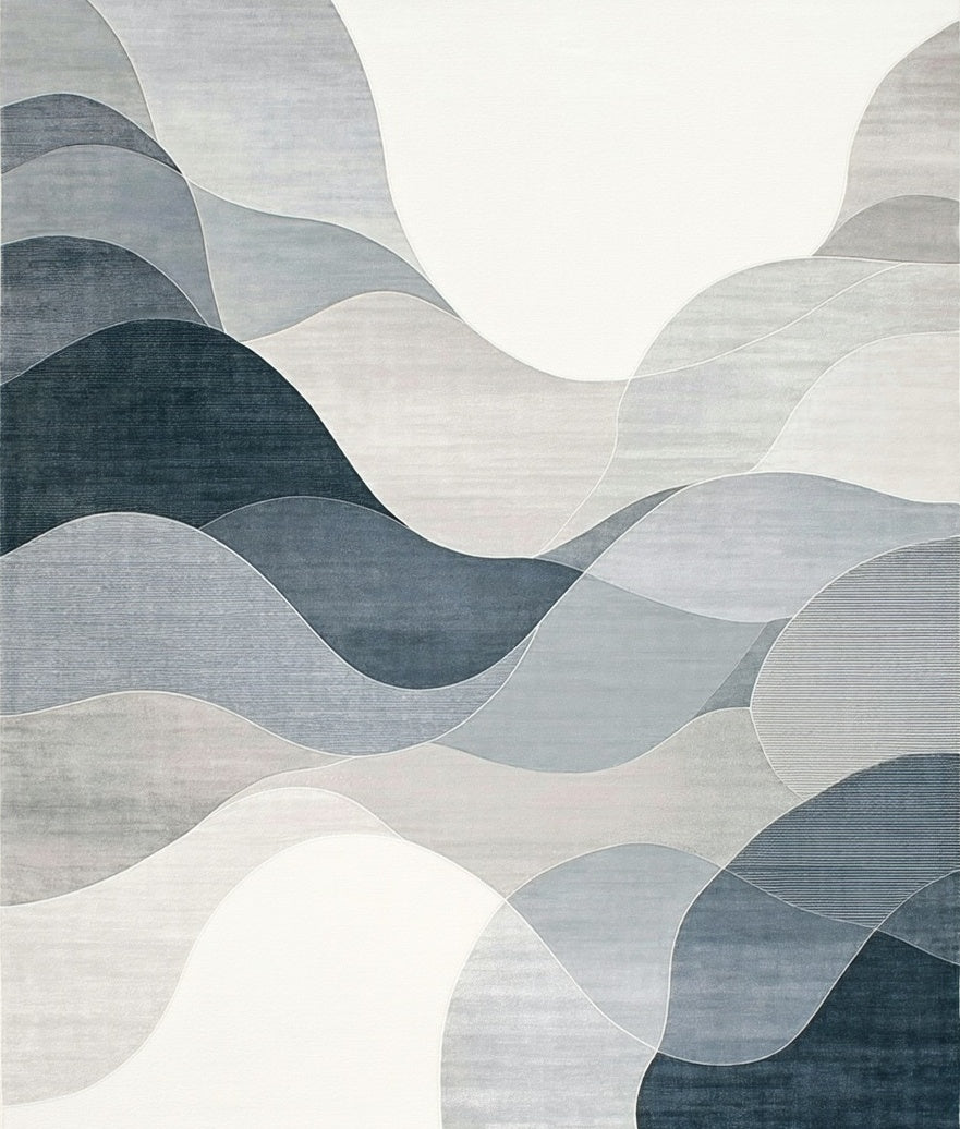Abstract Layered Gray Waves Rug
