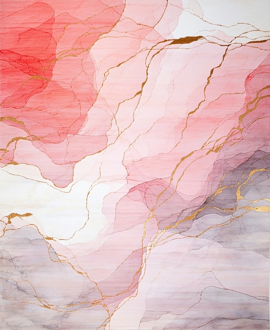 Abstract Blush Gold Veins Rug