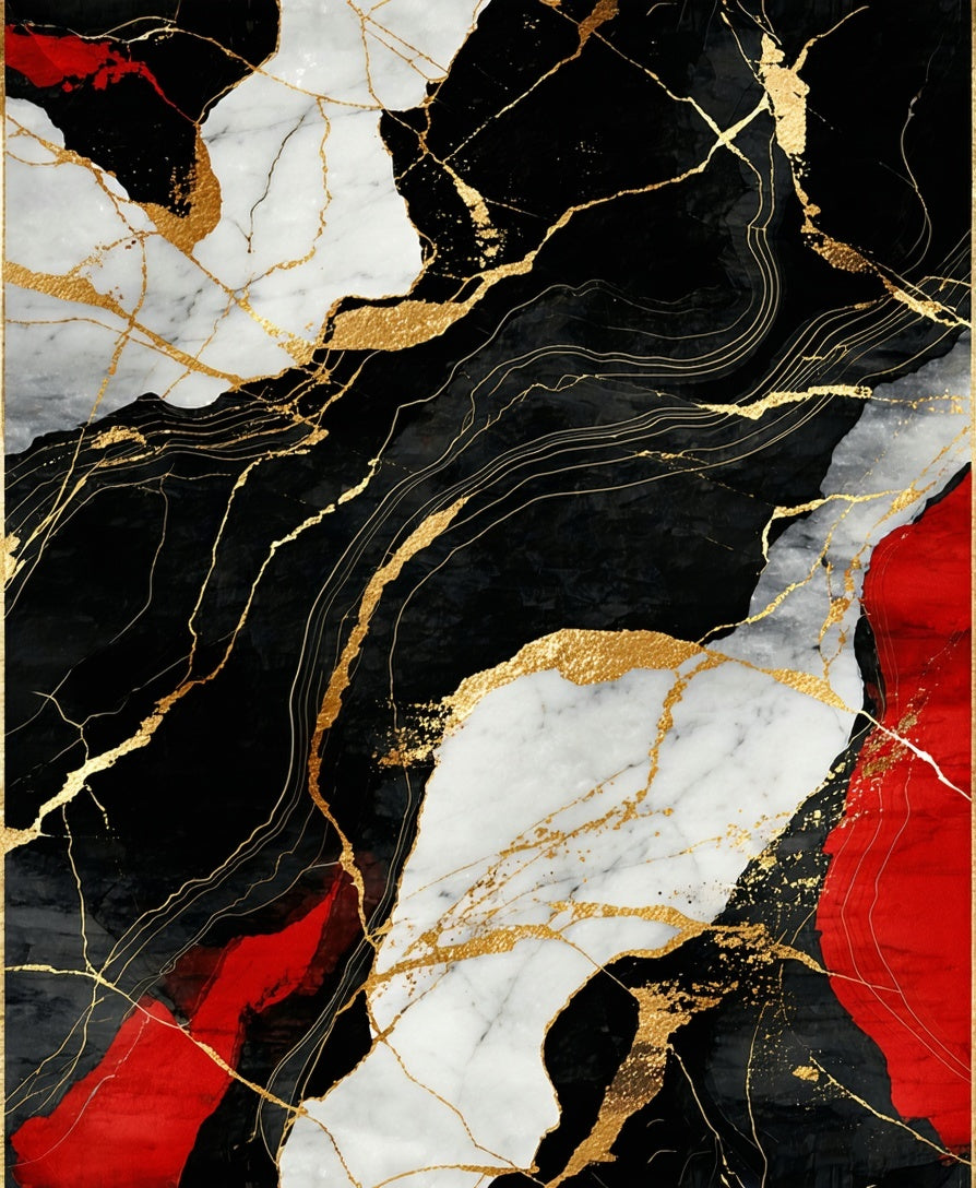 Abstract Marble Gold Veined Pattern Rug