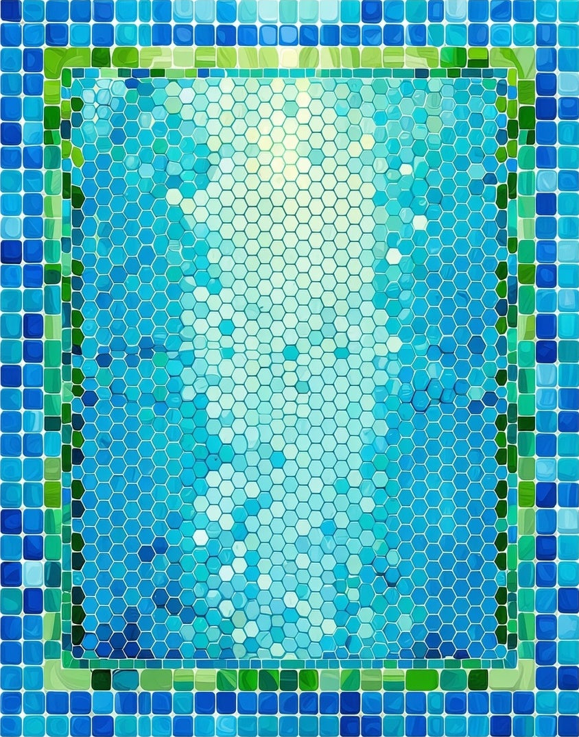 Abstract Blue Green Hexagon Mosaic Rug
