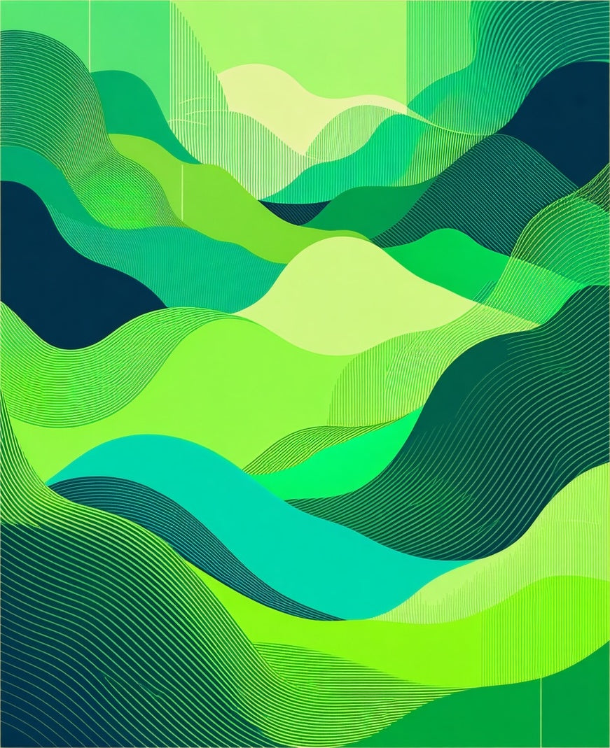 Abstract Green Wavy Landscape Pattern Rug