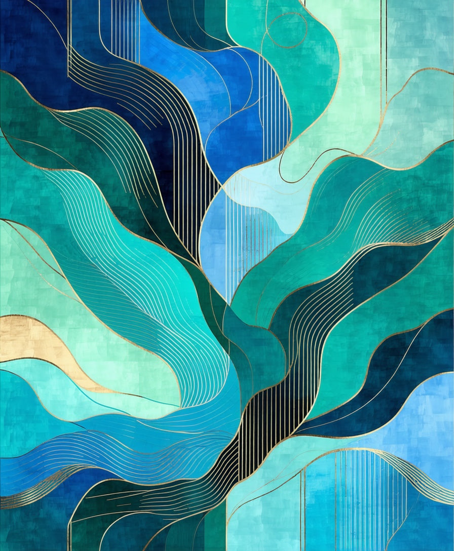 Abstract Blue Green Wave Rug