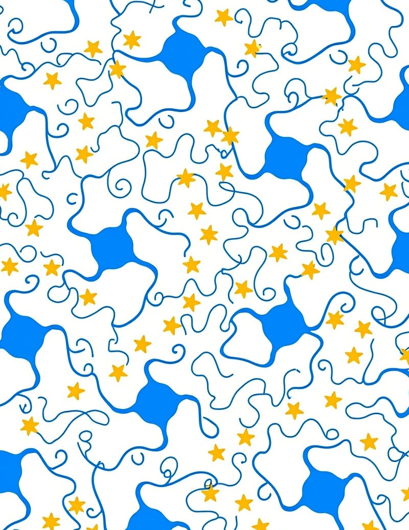 Abstract Blue Blobs Golden Stars Rug