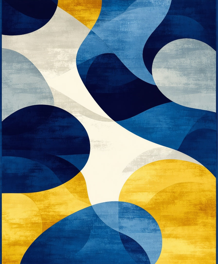 Abstract Blue Yellow Geometric Shapes Rug