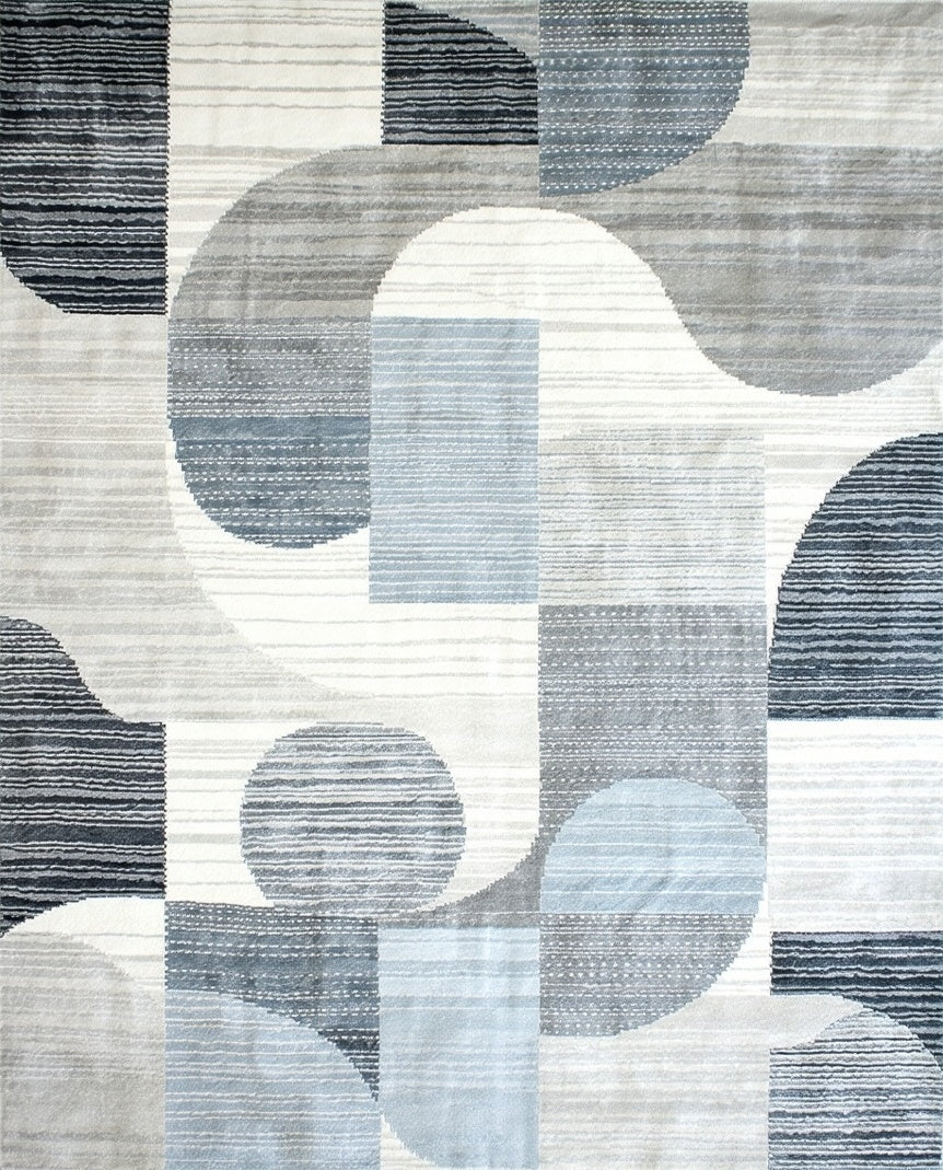 Abstract Gray Blue Wavy Rug