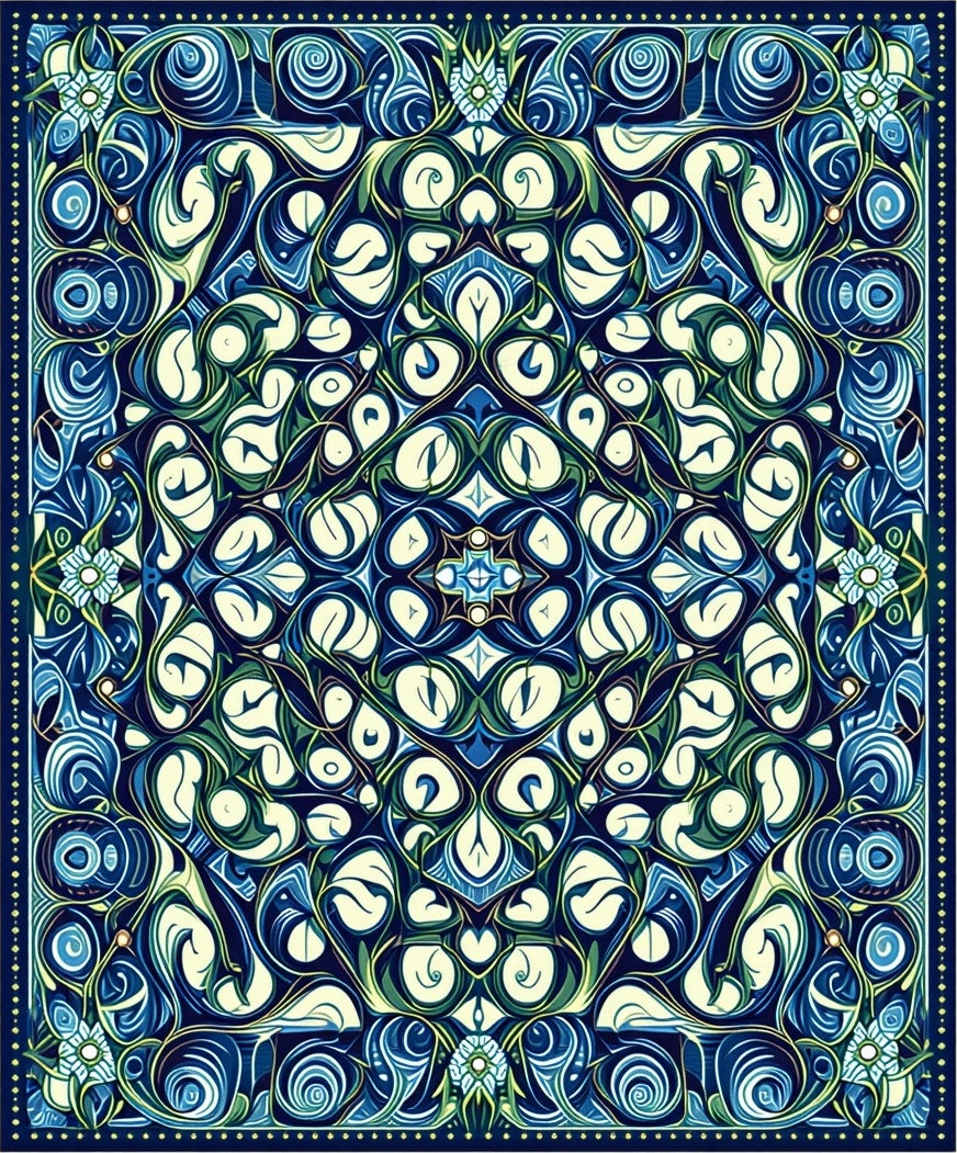 Abstract Blue Green Swirling Pattern Rug