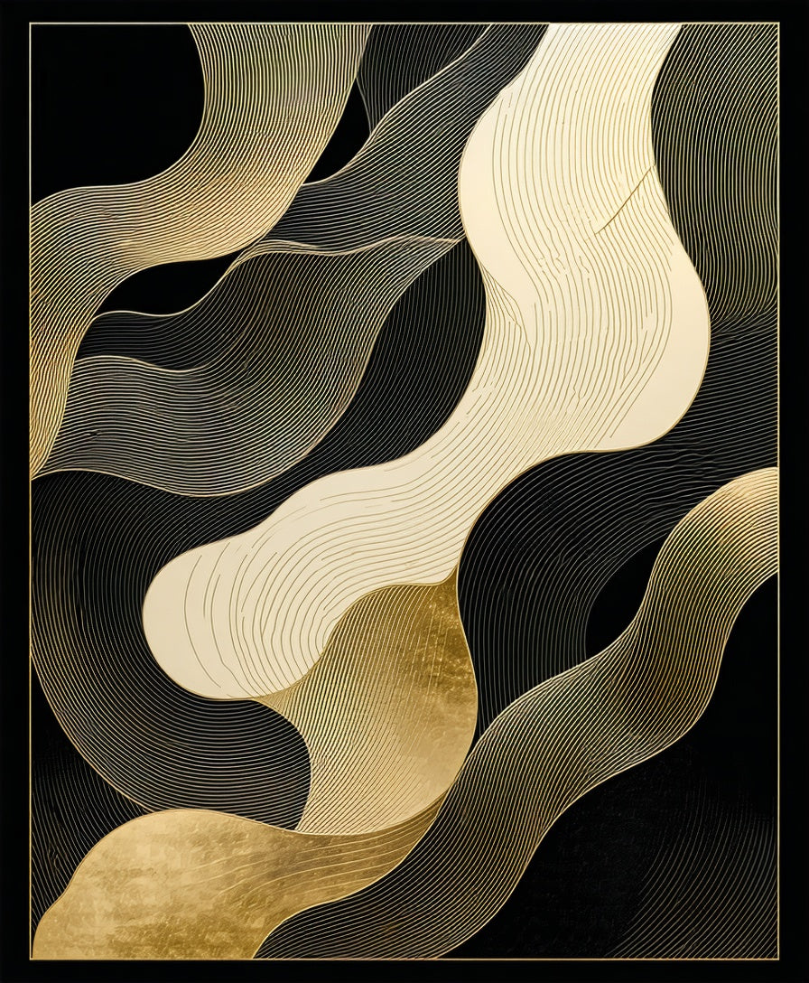 Abstract Flowing Gold Lines Rug