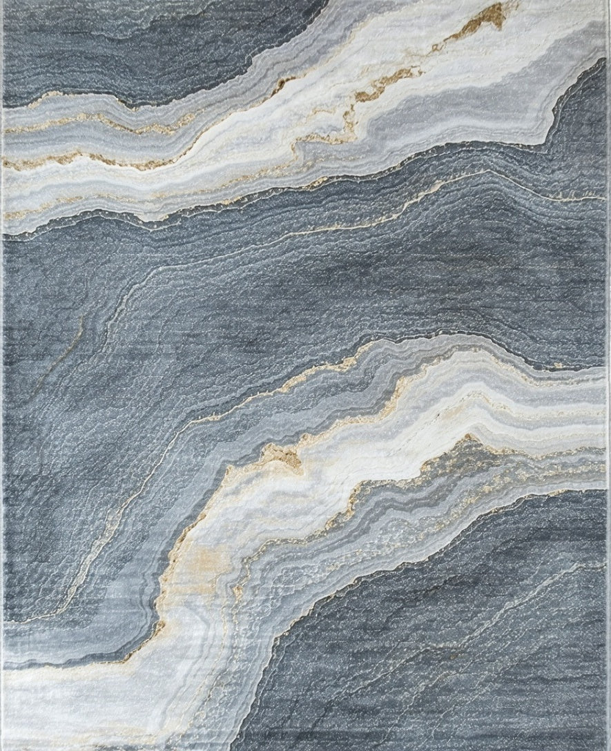 Abstract Blue Gold Veined Design Rug