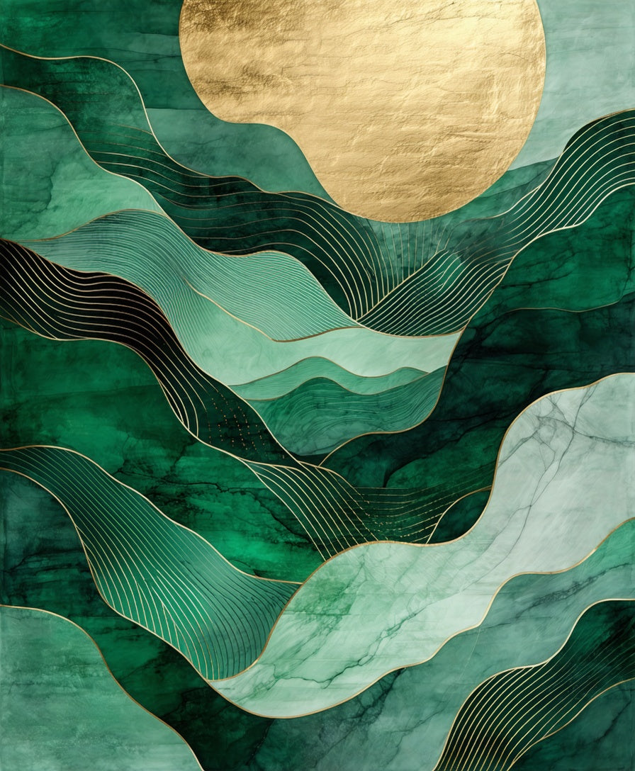 Abstract Green Gold Landscape Rug