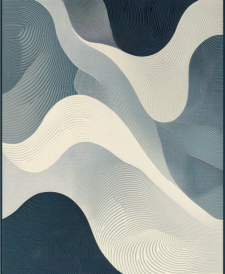 Abstract Blue Wave Pattern Rug